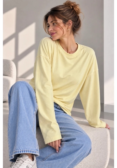 Bb Butik Basic Kadın Modal Oversize Bisiklet Yaka Sweatshirt Zg3535 Sarı