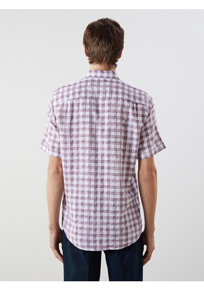 Lcwaıkıkı Classic Bordo Regular Fit Kısa Kollu Ekose Armürlü Erkek Gömlek