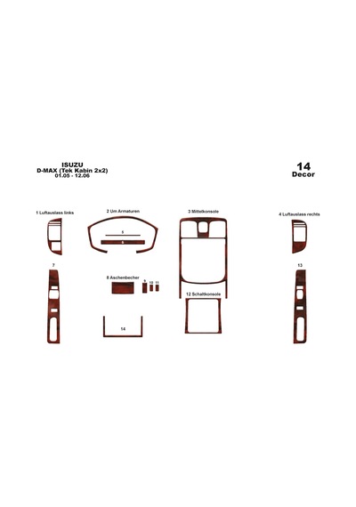 Isuzu D Max Tek Kabin 2x2 Torpido Kaplama 2005-2006 14 Parça Maun