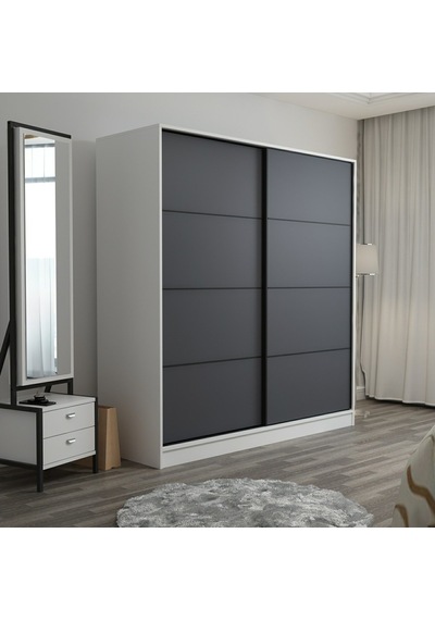 Minarmobilya Minar Kale 2 Kapaklı Sürgülü Dolap 180 Cm - Beyaz/Antrasit (541417035)