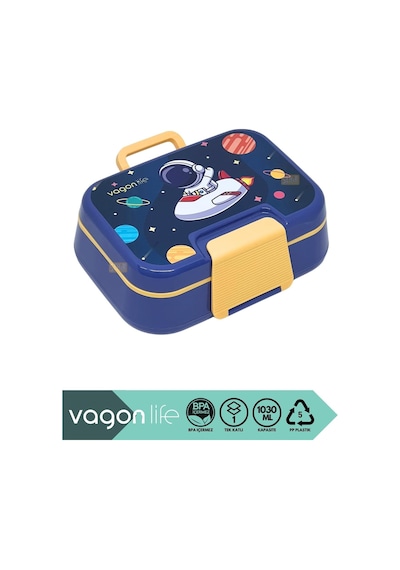 Bento 1030ml Lunchbox Tek Katlı 3 Bölmeli Pp Plastik Sefer Tası Yemek Kutusu Lacivert Çok Renkli