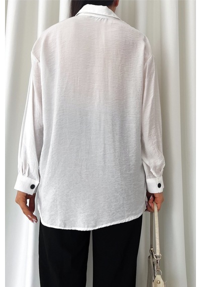 Femelle Kadın Beyaz Yeni Sezon Tasarım Geniş Oversize Gömlek