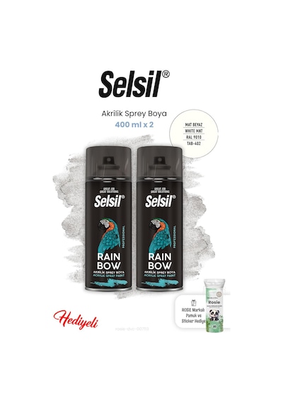 Selsil Mat Beyaz Akrilik Sprey Boya 400 Ml X 2 Ve Rosie Mat Beyaz - Ral 9010