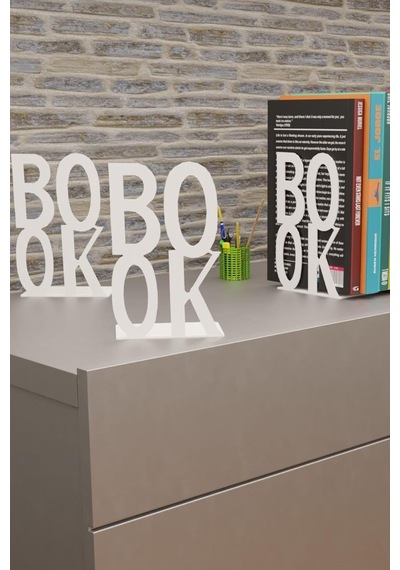 Dekoratif Beyaz Book Yazı Tasarımlı Kitap Tutucu Desteği Metal Kitap Tutucu İkili Set Mk3b