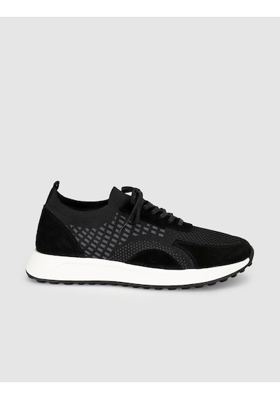 Cabani Siyah Triko Hakiki Deri Erkek Sneaker Ayakkabı