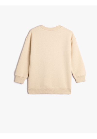 Koton Basic Sweatshirt Uzun Kollu Bisiklet Yaka Şardonlu Bej 4wkb10477tk Ekru