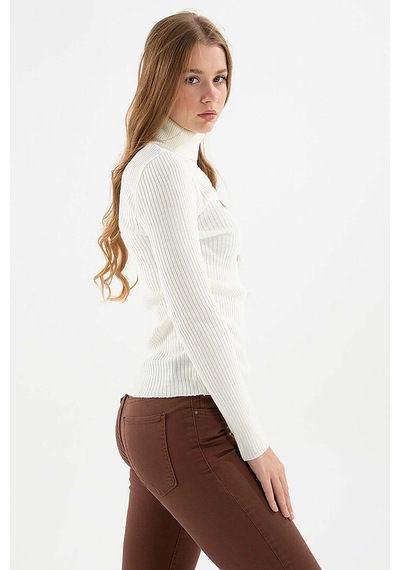 Fashion Friends Kadın Fitilli Balıkçı Yaka Kazak 23k0288k1 Ekru