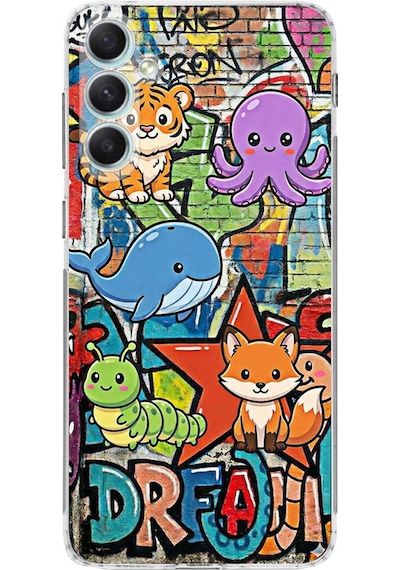 Samsung Galaxy A34 İle Uyumlu Grafiti Mini Tasarımlı Şeffaf Silikon Kılıf Şeffaf
