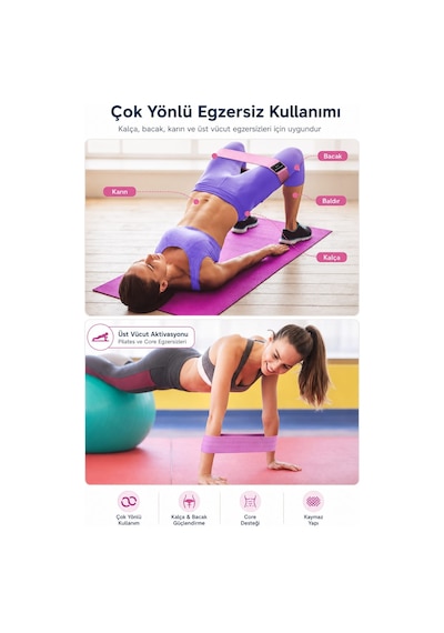 Deconitte 3 Lü Kumaş Direnç Lastiği Seti Kaymaz Pilates Fitness Kalça Bacak Egzersiz Squat Ve Loop Bandı Taşıma Çantalı Çok Renkli