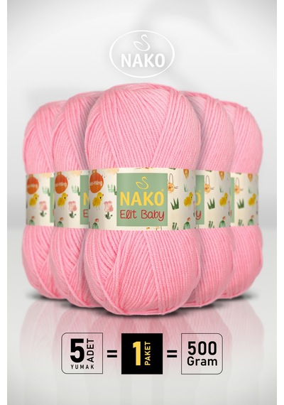 Elit Baby - 12382 Neon Pembe - 5'li Paket - 100gr/250m - Bebek İpi - Anti Pilling Tüylenmez İp