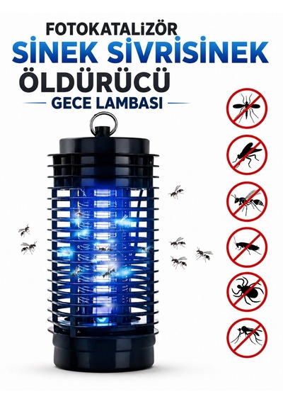 Fotokatalizör Sinek Sivrisinek Haşere Öldürücü Gece Lambası Elektirikli Asmalı Led Işık Teknolojisi Güvenli Koruma Izgarası Çıkarılabilir Toplama Kutusu Ev Ofis Bahçe Teras Balkon Sinek Öldürücü 10 Parça Siyah