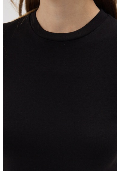 Urbantrendstore Kadın Bisiklet Yaka Likralı Kısa Kol Body Crop Bluz Günlük Şık Sade Yazlık Casual Crop Kadın Crop Siyah