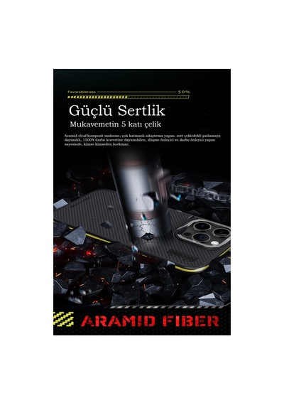 Joko Apple İphone 15 Pro Kılıf Aramid 600d Kevlar Karbon Fiber Magsafe Kapak - Sarı 0.2M-Çok Renkli