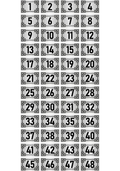 Metal Kapı Masa Dolap Numara Levhası 7x10cm Gümüş Renk 48 Adet (1…48)