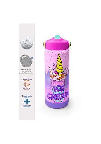 Coral High Mor Milkshake Dondurma Katlanır Ağızlıklı Çelik Termos 650 Ml 38378 Mor - Açık Pembe