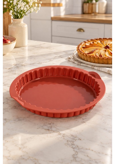 Porsima 30012 Silikon Turta Ve Tart Kalıbı Xl 26 Cm - Isıya Dayanıklı Yapışmaz Tırtıklı Kek Pişirme Kalıbı Kiremit