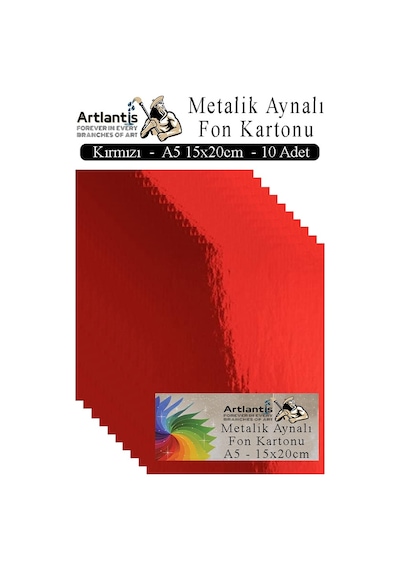 Metalik Aynalı Fon Kartonu 10 Lu A5 15x20 Cm 1 Paket Okul Sınıf Dekoratif Pırıltılı Folyo Kağıt Dekoratif Anasınıfı Kreş Kırmızı