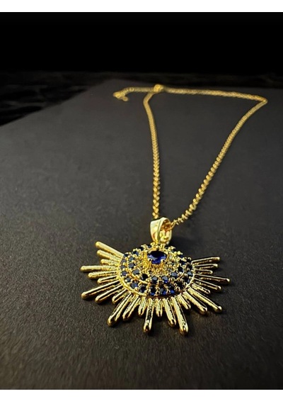 Gold Renk Zirkon Taş Ve Nazar Detaylı Kolye Altin
