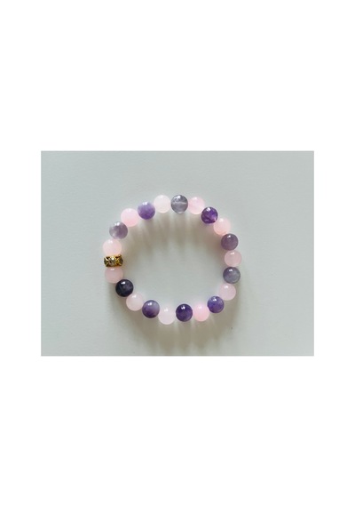 8 Mm Ametist & Pembe Kuvars Doğal Taş Bileklik Elastik Unisex Tasarım Sevgili Hediye Boncuk Pembe Pembe