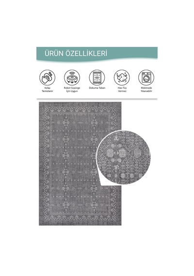 Artloop Folk Gri Antrasit Minimal Etnik Geometrik Desenli Dokuma Tabanlı Şönil Halı Al 554
