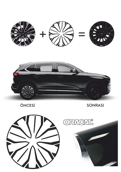 Togg T10f Sedan Jant Kaplama Sticker Set - 19 " Parlak Siyah
