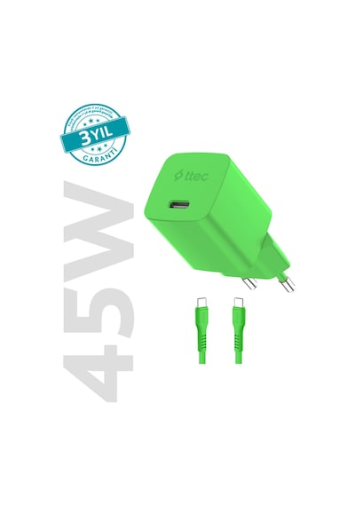 Ttec Smartcharger Gan 45w Avs Pd Seyahat Hızlı Şarj Aleti + Usb-c - Usb-c 3a 120 Cm Kablo Neon 55766917