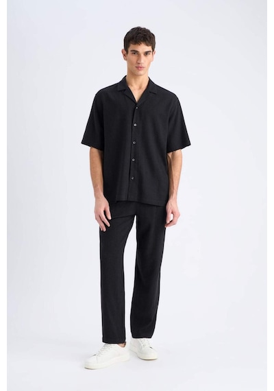 Defacto Yazlık Viskon Jogger Pantolon Regular Fit Normal Kesim Keten Karışımlı Düz Paça Cepli B4867ax25smbk81 Siyah