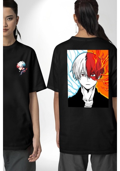 My Hero Academia Boku Anime Siyah Oversize Unisex Ön Ve Sırt Baskılı Tişört Siyah
