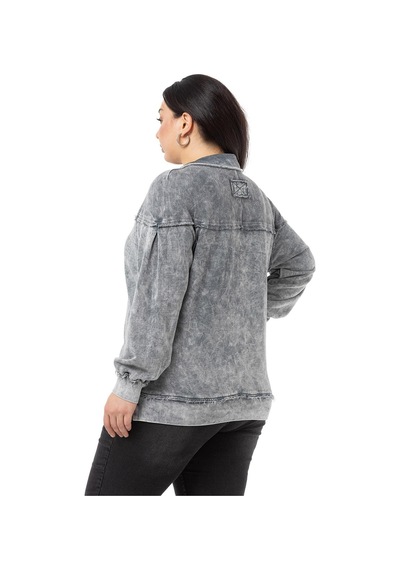 Büyük Beden Pis Dikişli Fermuarlı Yırtmaçlı Parça Boyalı Gri Sweatshirt-gri Gri