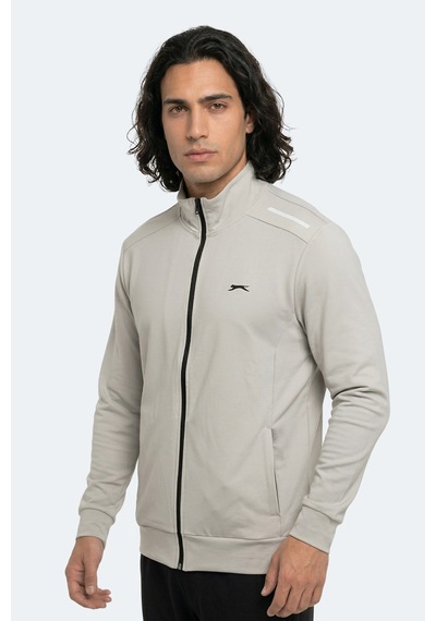 Slazenger Revolver Erkek Fermuarlı Dik Yaka Cepli Gri Sweatshırt