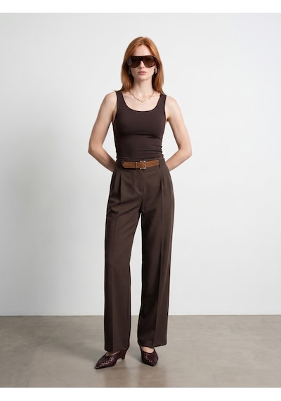 DİLVİN 72715 Kemerli Pileli Pantolon-kahve