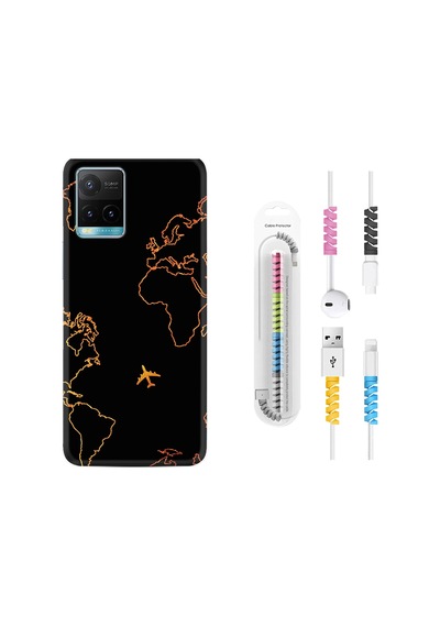 Vivo Y21 Kılıf Kablo Koruyuculu Harita Ve Uçak 1777