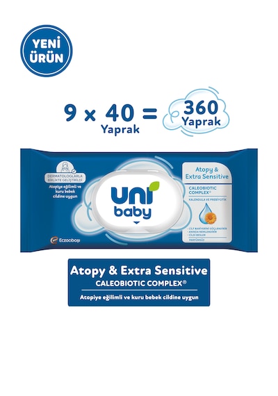 Uni Baby Atopy & Extra Sensitive Atopik Ciltlere Özel Islak Mendil 9x40 360 Yaprak 9'lu Set