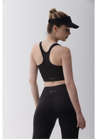 Playsportswear Micro Polyester Siyah Toparlayıcı Sporcu Bra Siyah
