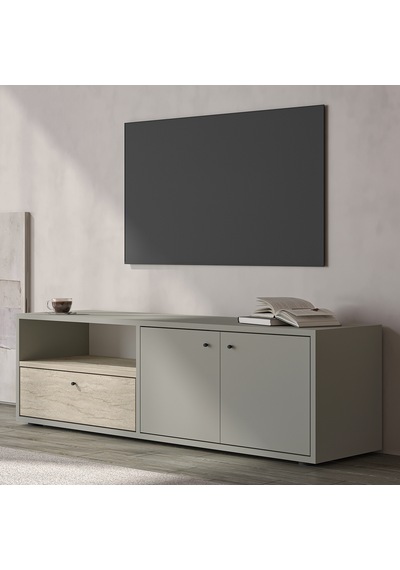 Pao Kapaklı Minimal TV Sehpası – 136 cm, Gri/Traverten