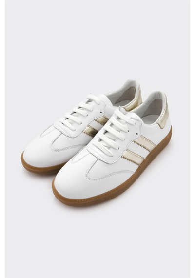 Derinet Comfort Taban Hakiki Deri Kadın Sneaker Beyaz Altın Beyaz Altın
