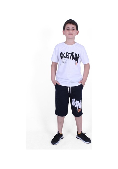 Fyk Kids Dg-nuk Yazı Baskılı Erkek Çocuk Yazlık Takım Beyaz