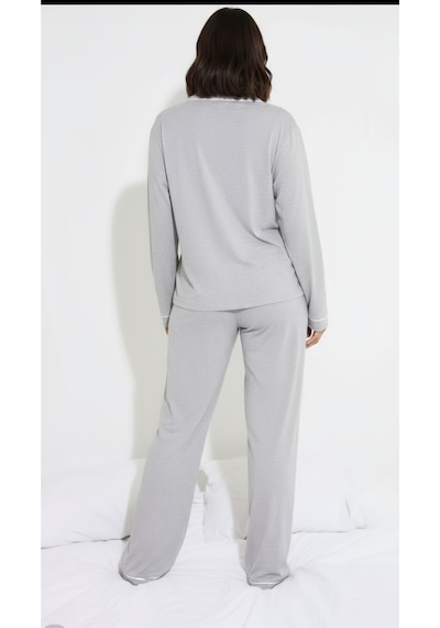 Düğmeli Biyeli Pijama Takımı Gri