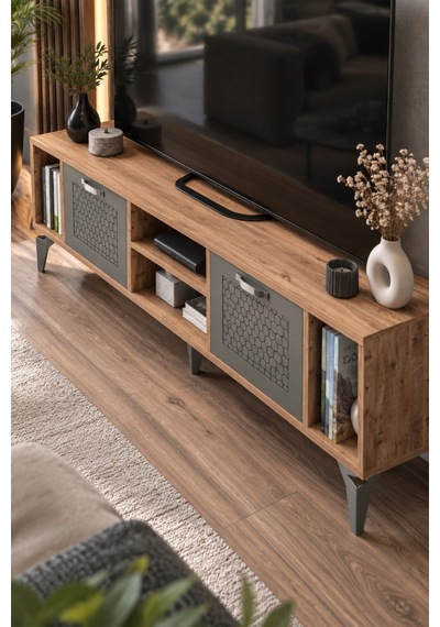 Sulorahome Kahverengi Ve Antrasit Kapaklı Tv Sehpası Atlantik Çam - Antrasit Sulorahome Kahverengi Ve Antrasit Kapaklı Tv Sehpası Atlantik Çam - Antrasit