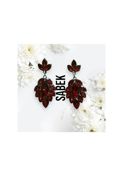 Selvia Kristal Taşlı Küpe - Gelin ,kına Günlük Kullanım Kırmızı - 726419256 Kırmızı