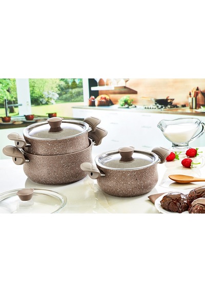 6 Parça Granit Güveç Set Sütlü Kahve