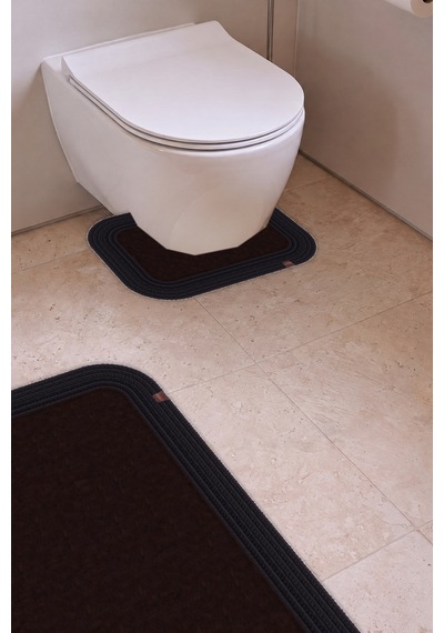 Banyo Paspası Takımı 70x110+50x70 Cm Düz Acı Kahve & Siyah