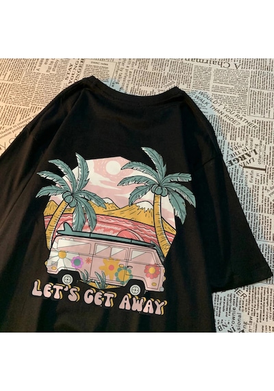 Tarzsokak Beyaz Haydi Otobüs Alalım Tatilde Git Baskı Leri Harajuku Nefes Tshirt Yaz Bol Tiş Siyah