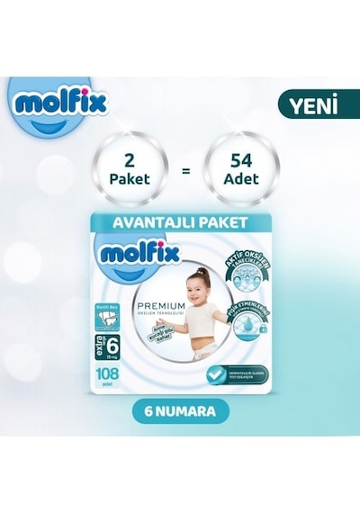 Molfix Premium Ultra Fırsat Paketi 54'ü x 2 108 Adet PKT.MOLFIX.102 6 Numara