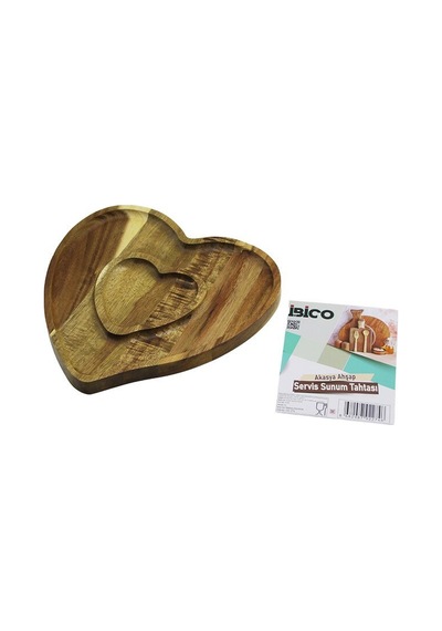 İbico İ22-274 Akasya Kalp Model 2 Bölmeli Ahşap Bambu Servis Sunum Tepsisi & Tahtası 20x19.5x1.5cm