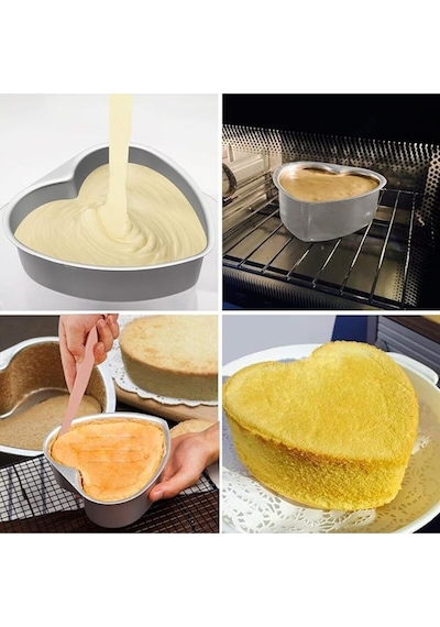 Kek Kalıbı Kalpli 4 Lü Set Çıkarılabilir Tabanlı Gri