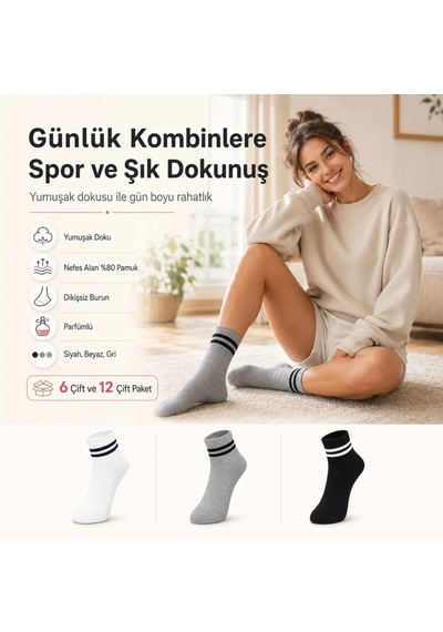 Unisex Çizgili Kısa Konç 6'lı Bilek Çorabı, %80 Pamuklu Parfümlü, Dikişsiz Burun, Siyah Beyaz Gri, Yumuşak Günlük Spor Çorap Beden: 39-44, Renk: Çok Renkli 6 Lı Unisex Çizgili Kısa Konç 6'lı Bilek Çorabı, %80 Pamuklu Parfümlü, Dikişsiz Burun, Siyah Beyaz Gri, Yumuşak Günlük Spor Çorap Beden: 39-44, Renk: Çok Renkli 6 Lı