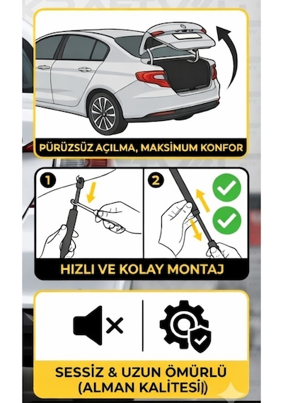 Egea Bagaj Amortisörü 2 Adet Set - 2016-2022 Model Arası Uyumlu - Arka Bagaj Kapağı Amortisörü Siyah