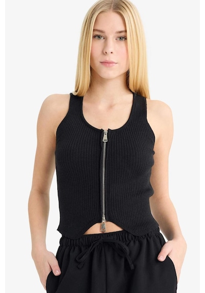 Defacto Slim Fit Dar Kesim U Yaka Fermuarlı Atlet G3619ax25wnbk27 Siyah