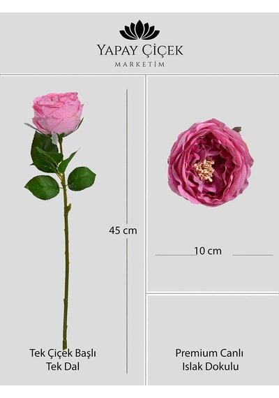 Fuşya Yapay Lüx Şakayık Tek Dal Premium Canlı Islak Gerçek Dokulu 45 Cm